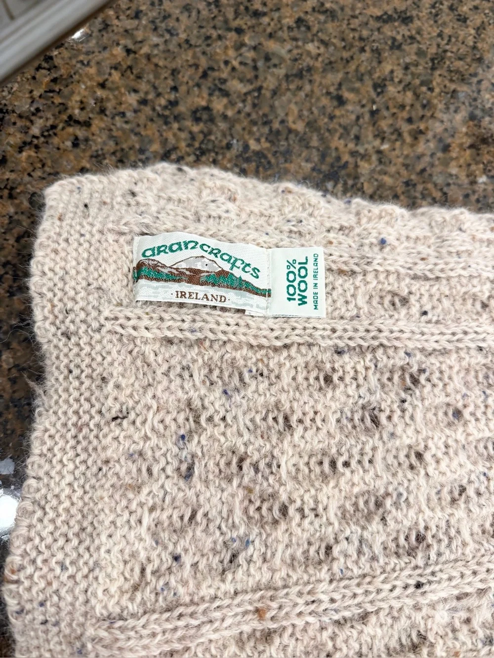 Vintage 90’s Aran Crafts 100% Wool Textured Scarf. Neutral | Ireland | Heritage